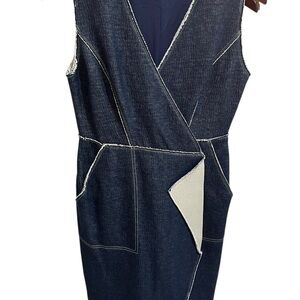 Anthropologie Tracy Reese Surplice Blue Dress 6 Blue Structured Cotton Blend